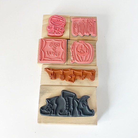 Halloween Rubber Stamp Lot Mummy Happy Haunting Witch Shoes Jack Set of 6 - Picture 8 of 8